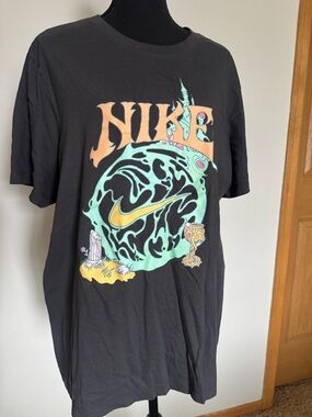 Nike Black Graphic Short Sleeve Tee with Mint, Yellow and Peach Artwork